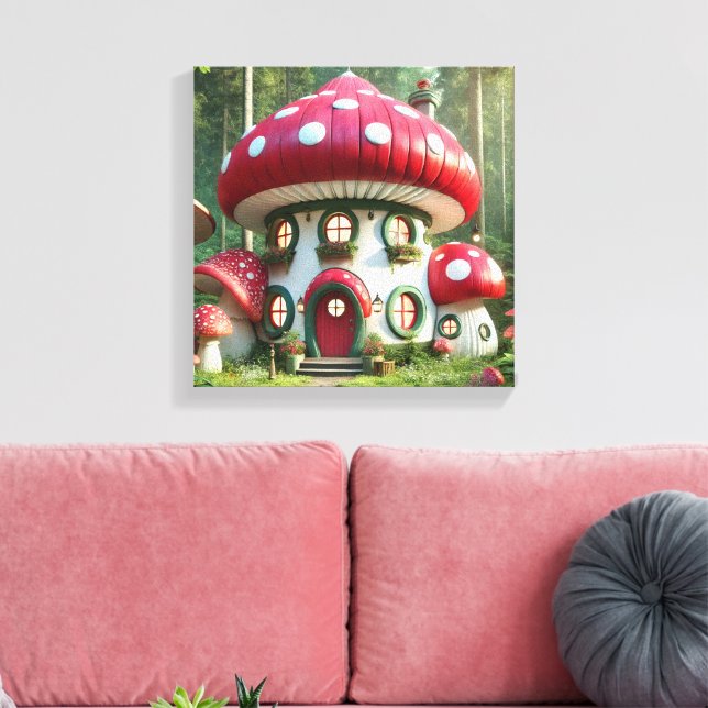 Enchanting Mushroom House - Whimsical Fairytale Canvastryck (Insitu (Vardagsrum))