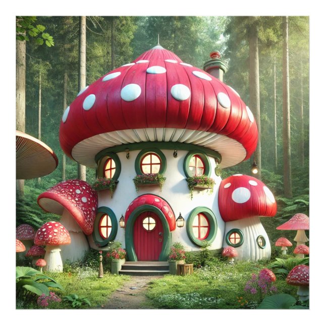 Enchanting Mushroom House - Whimsical Fairytale Fototryck (Framsidan)