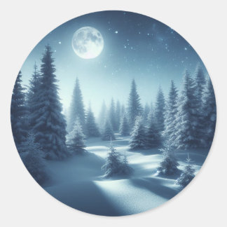 Enchanting Night Snowy Forest Sticker Runt Klistermärke