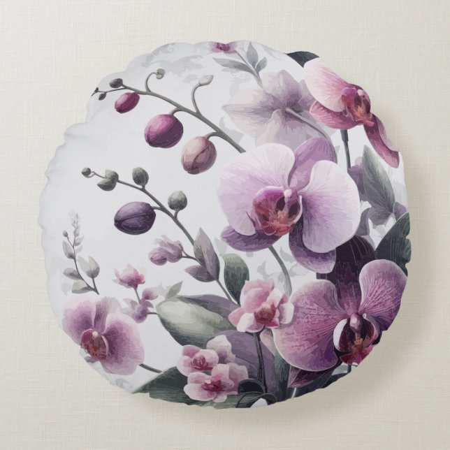 Enchanting Orchid Elegance Symphony of Elegance Rund Kudde (Framsidan)