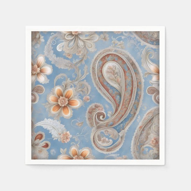 Enchanting Paisley Peach and Blue Pappersservett (Framsidan)