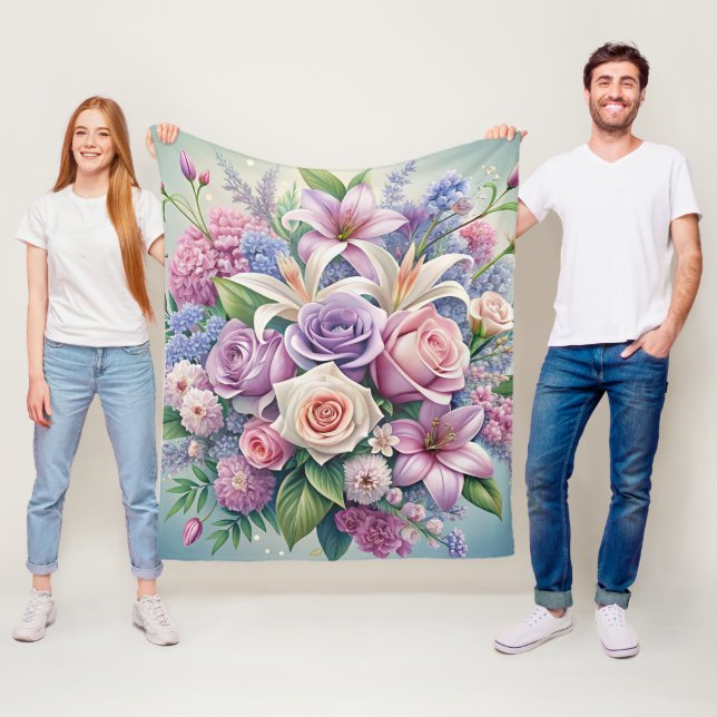 Enchanting Pastel Blommigt Fleece Blanket (På plats)