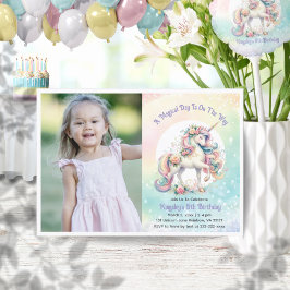 Enchanting Pastel Radiant Rainbow Unicorn Photo Inbjudningar