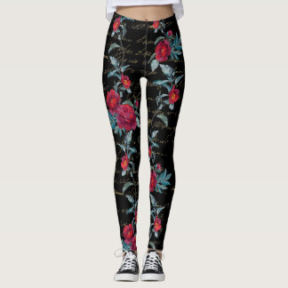 Enchanting Peony Black Blommönster - Leggings