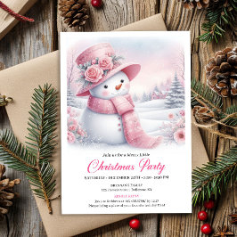 Enchanting Pink Snowman Editable Christmas Invite Inbjudningar