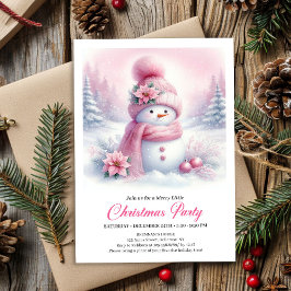 Enchanting Pink Snowman Kids Christmas Invitation Inbjudningar