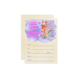 Enchanting Pony och Wildblommor Birthday Inbjudningar