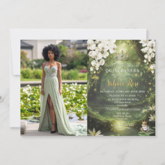 Enchanting Princess & Frog Green Quinceañera Photo Inbjudningar