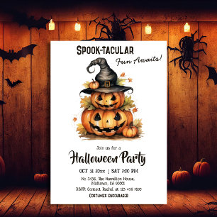Enchanting Pumpkin Witch Hat Söt Halloween Inbjudningar