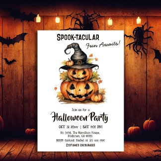 Enchanting Pumpkin Witch Hat Söt Halloween Inbjudningar