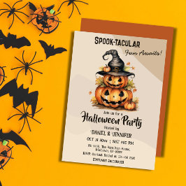 Enchanting Pumpkin Witch Hat Söt Halloween Inbjudningar