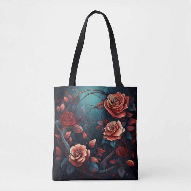 Enchanting Ro - Elegant Blommigt Artwork Tygkasse (Framsida)