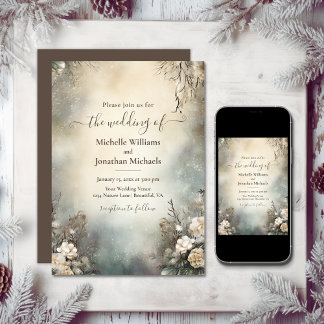 Enchanting Romantic Winter Garden Blommigt Bröllop Inbjudningar