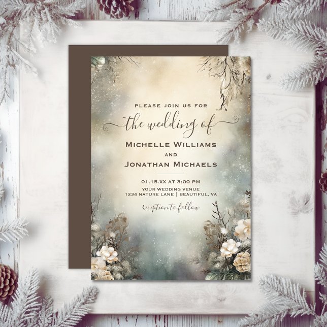 Enchanting Romantic Winter Garden Blommigt Bröllop Inbjudningar (Enchanting Romantic Winter Garden Floral Wedding Invitation)