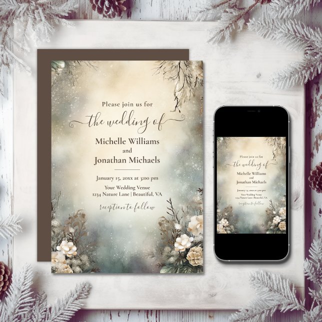 Enchanting Romantic Winter Garden Blommigt Bröllop Inbjudningar (Enchanting Romantic Winter Garden Floral Wedding Invitation)
