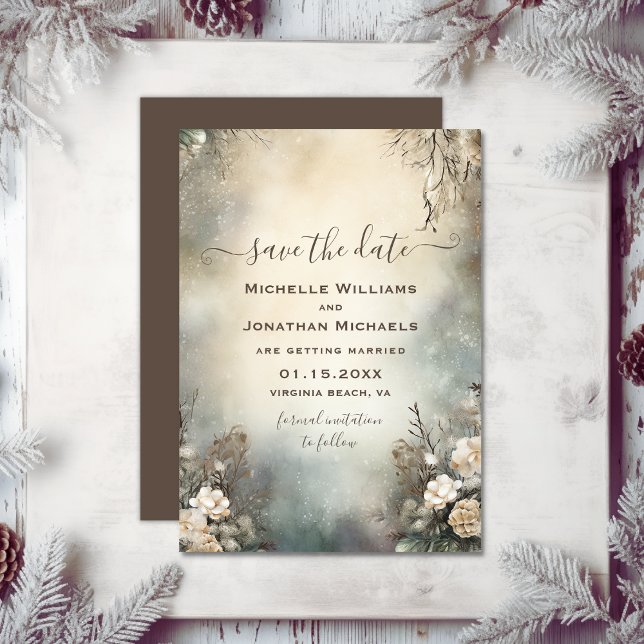 Enchanting Romantic Winter Garden Blommigt Bröllop Spara Datumet (Enchanting Romantic Winter Garden Floral Wedding Save The Date)