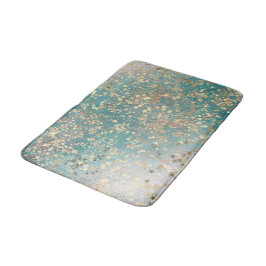 Enchanting Shimmery Guld Stars på Teal Glittery Badrumsmatta