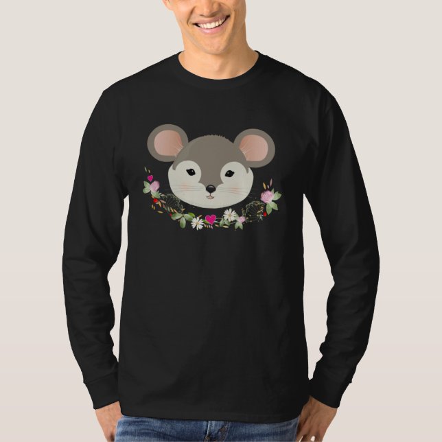 Enchanting sweet mouse with delicate green and flo t shirt (Framsida)