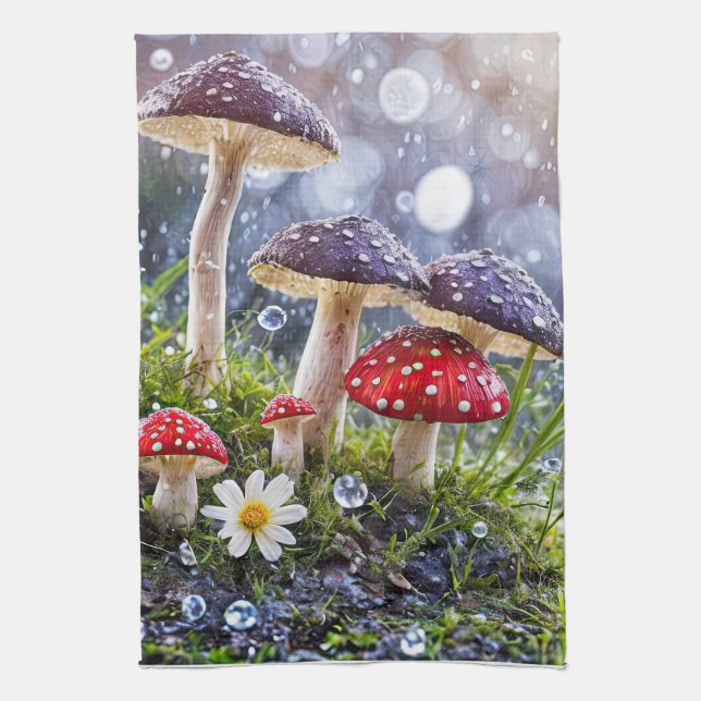 Enchanting Toadstools Rain Fantasy Mystical Kökshandduk (Vertikal)