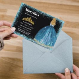 Enchanting Turcouise Glitter Princess Quinceañera Inbjudningar