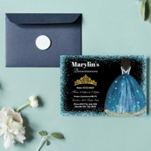Enchanting Turcouise Glitter Princess Quinceanera Inbjudningar