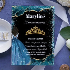 Enchanting Turcouise Glitter Princess Quinceanera Inbjudningar