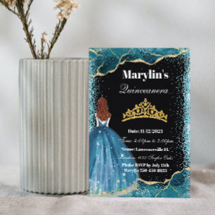 Enchanting Turcouise Glitter Princess Quinceañera Inbjudningar