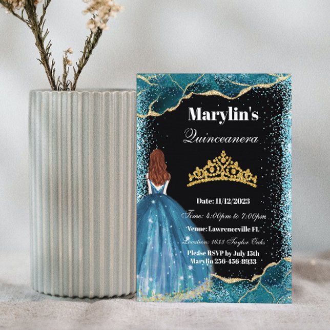 Enchanting Turcouise Glitter Princess Quinceañera Inbjudningar (Skapare uppladdad)