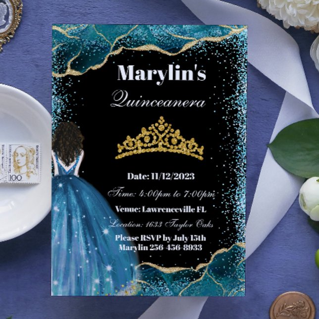Enchanting Turcouise Glitter Princess Quinceanera Inbjudningar (Skapare uppladdad)