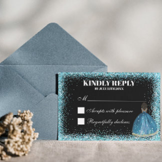 Enchanting Turcouise Glitter Princess Quinceañera OSA Kort