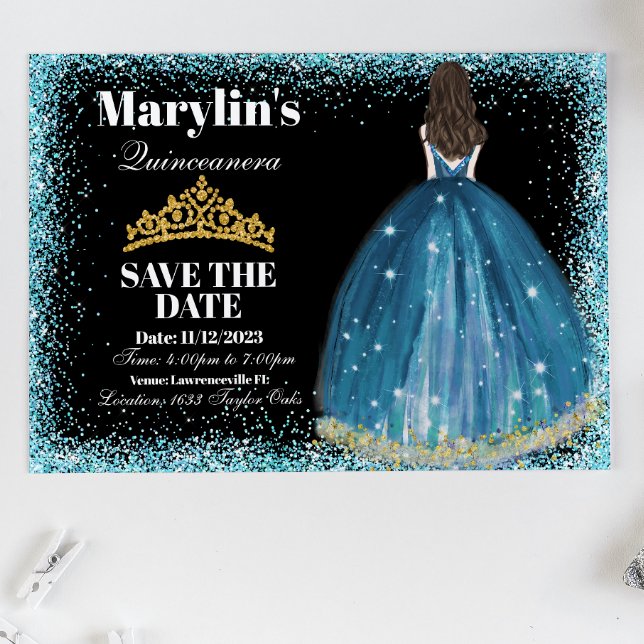 Enchanting Turcouise Glitter Princess Quinceañera Spara Datumet (Skapare uppladdad)