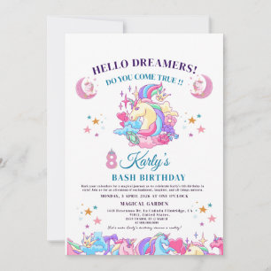 🌈 ✨ Enchanting Unicorn 8th Karly Magic Birthday Inbjudningar