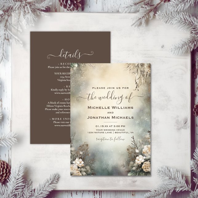 Enchanting Winter Garden Blommigt All i One Bröllo Inbjudningar (Enchanting Winter Garden Floral All in One Wedding Invitation)