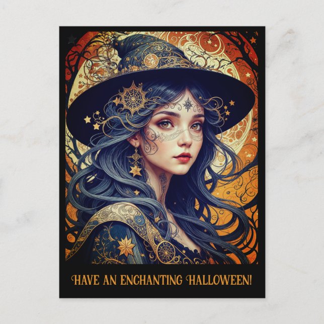 Enchanting Witch Halloween Hälsning Vykort (Framsida)