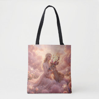 Enchanting Woman & Deer Fantasy Art Tote Bag Tygkasse