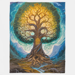 Enchanting Yggdrasil Glowing Tree Magical Landscap Fleecefilt