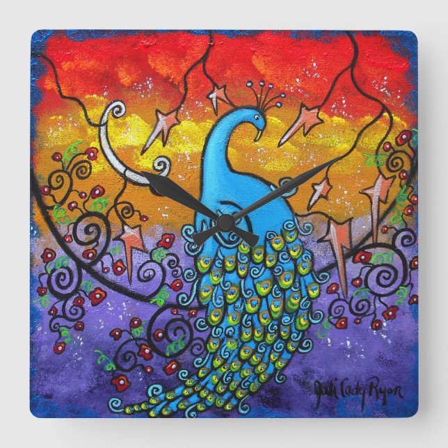 Enchantment Peacock Clock Fyrkantig Klocka (Framsida)