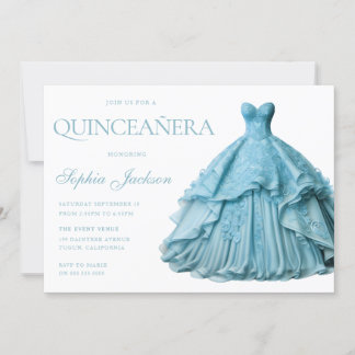 Enchany Blue Dress Gown Quinceanera Inbjudningar
