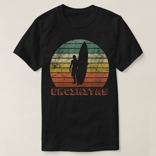 Encinitas Beach California Surfer Retro Sunset Vin T Shirt (Design framsida)