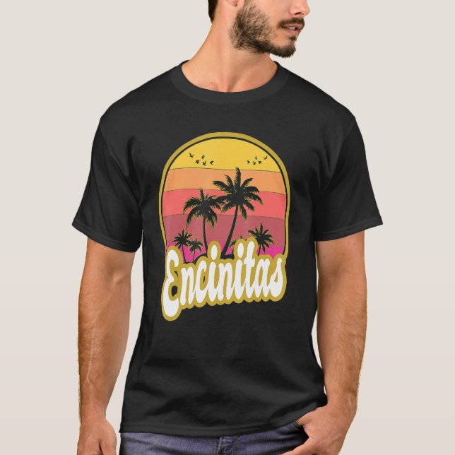 Encinitas California Beach Retro Sunset T Shirt (Framsida)