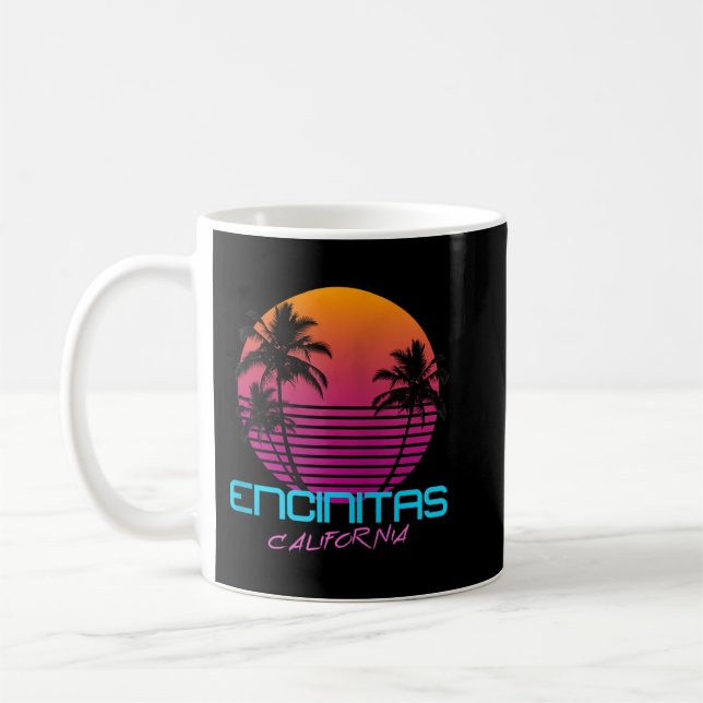 Encinitas California Retro 80's Sunset Zip Hoodie Kaffemugg (Vänster)
