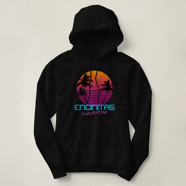 Encinitas California Retro 80's Sunset Zip Hoodie T Shirt (Design framsida)