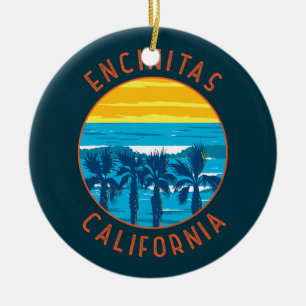Encinitas California Retro Distress Circle Julgransprydnad Keramik