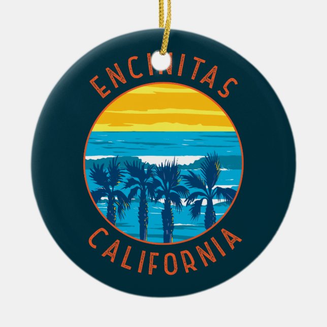 Encinitas California Retro Distress Circle Julgransprydnad Keramik (Framsidan)