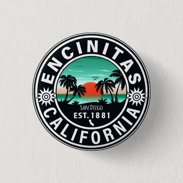Encinitas California Retro Sunset Souvenirs 80-tal Knapp (Framsida)