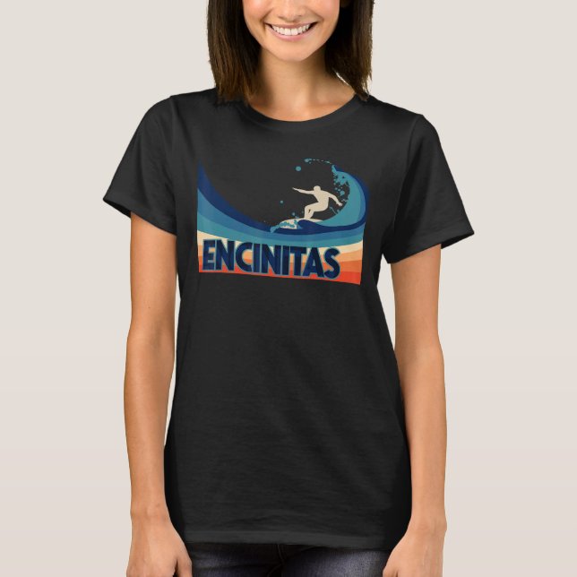 Encinitas California Retro Surfa Sailing & Fishing T Shirt (Framsida)