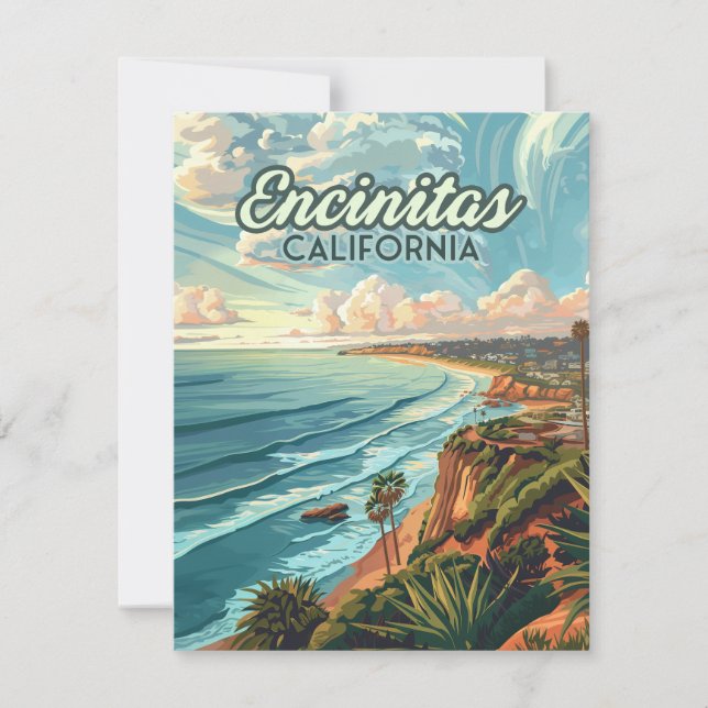 Encinitas California San Diego Beach Vintage Card (Framsida)