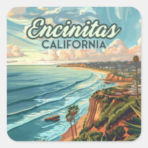 Encinitas California San Diego Beach Vintage Fyrkantigt Klistermärke
