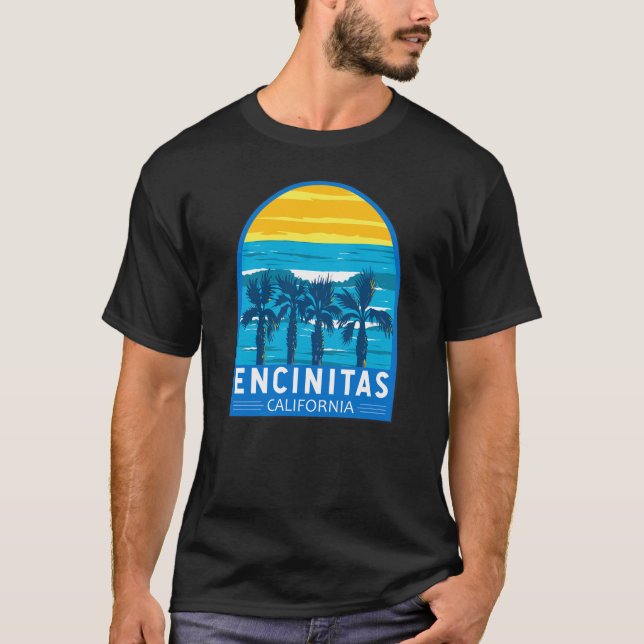 Encinitas California Travel Art Vintage T Shirt (Framsida)