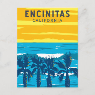 Encinitas California Travel Art Vintage Vykort